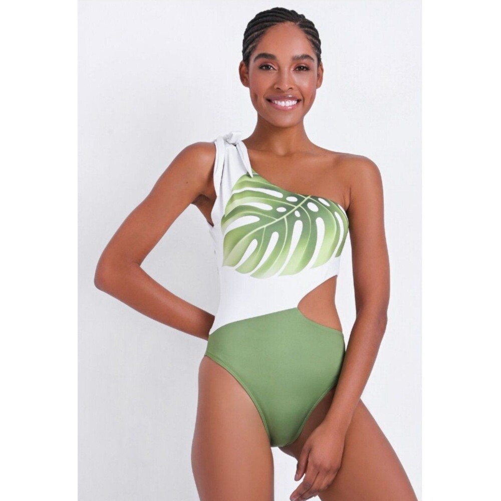 Women's Carmen Steffens Brazilian Designer One Piece Swim Suit Small Green White